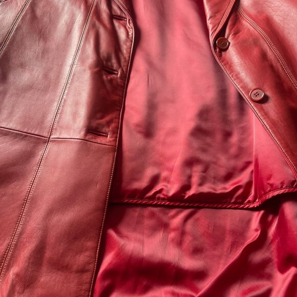 TIBCA Leathers Red Genuine Leather Blazer Jacket 14P Petite Luxury Coat - Picture 9 of 9